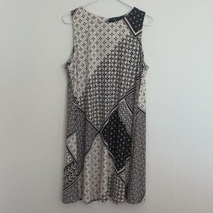 CHAPS DRESS BLACK CREAM GEOMETRIC FLORAL ALINE SWING STRETCH SLEEVELESS SIZE XL